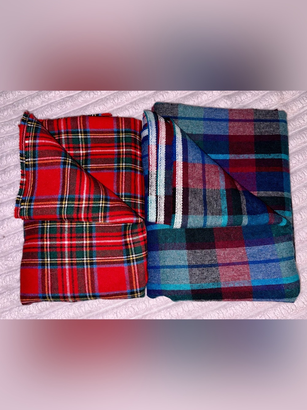 Tartan Plaid Crafting Fabric 2 Sets - Red & Blue